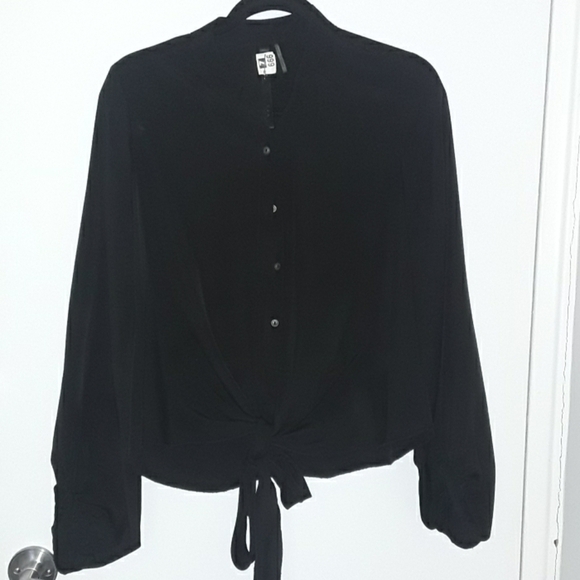 Like new! Black long sleeve tie top - Picture 1 of 4